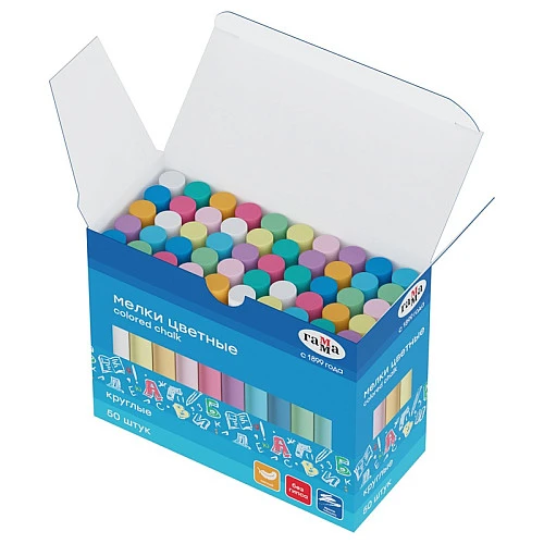 Мелки школьные Гамма, цветные, 50шт., мягкие, круглые, картонная коробка