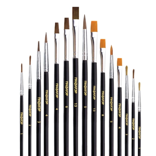 Набор кистей ПИФАГОР из ворса пони, синтетика, щетина, 15 шт.