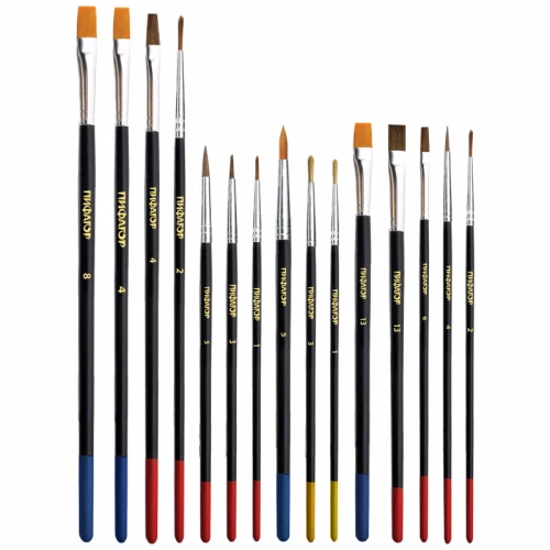 Набор кистей ПИФАГОР из ворса пони, синтетика, щетина, 15 шт.