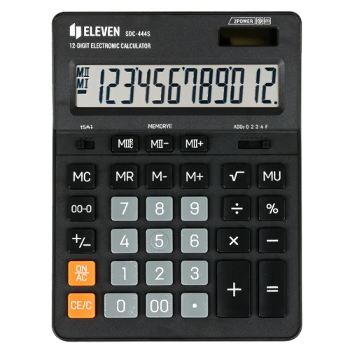 Калькулятор настольный Eleven SDC-444S, 12 разрядов, двойное питание, 155*205*36мм, черный