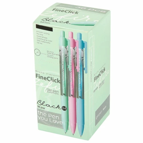 Ручка гелевая BRUNO VISCONTI "FineClick Zefir" автоматическая, 0.4 мм, корпус ассорти, черная