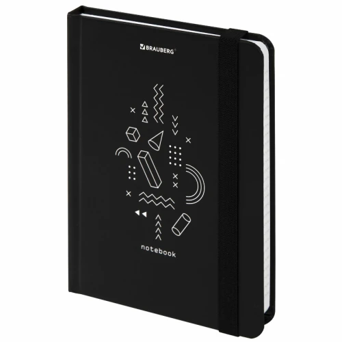 Блокнот BRAUBERG "Elements" А6, с резинкой, в клетку, 96 листов, черный