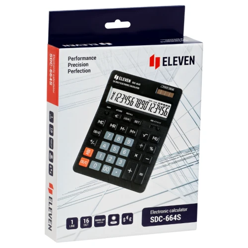 Калькулятор настольный ELEVEN SDC-664S, 16 разрядов, черный