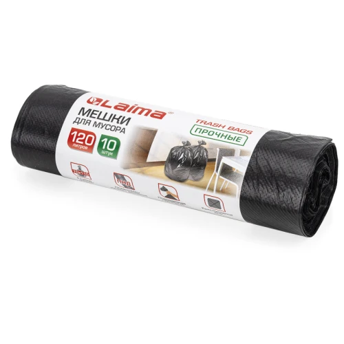 Мешки для мусора LAIMA 120 л, 700*1100 мм, чёрные, прочные, 10 шт.