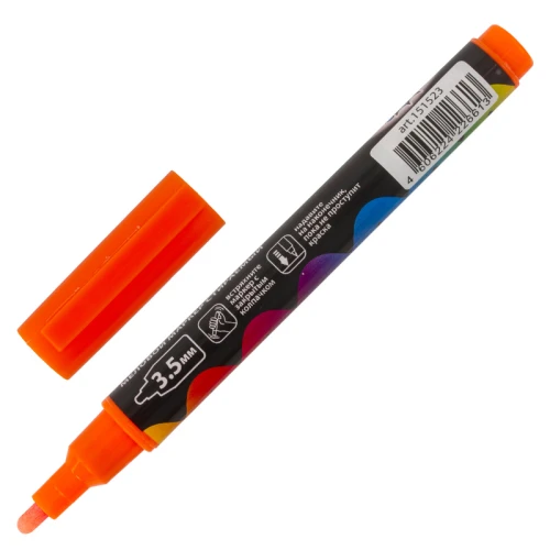 Маркер меловой BRAUBERG "POP-ART" сухостираемый, 3.5 мм, оранжевый