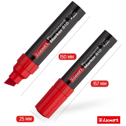 Маркер перманентный промышленный LUXOR "810" скошенный, 5-14 мм, красный