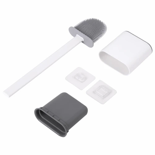 Ершик для унитаза LAIMA "FLAT TYPE" силиконовый, с креплением, серо-белый