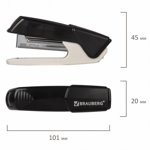 Степлер до 15 листов BRAUBERG "ADVANCED" №10, черный, с антистеплером