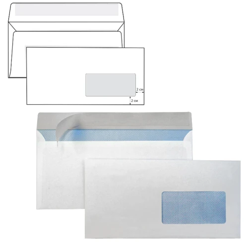 Конверт Курт Е65, 110*220 мм, правое окно, внутренняя запечатка, отрывная лента