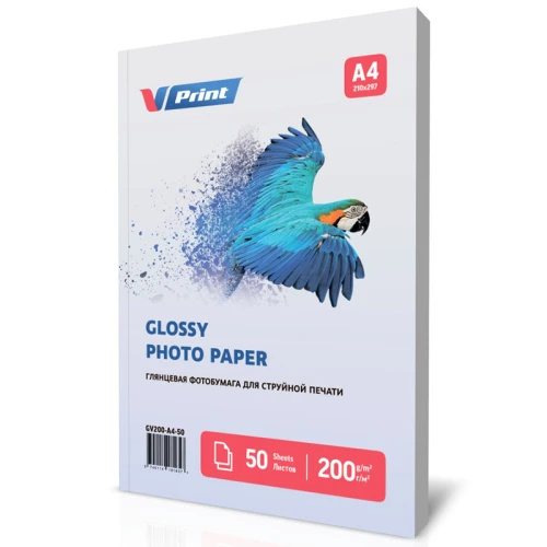Фотобумага VPRINT А4, 200 г/м2, глянцевая, односторонняя, 50 листов