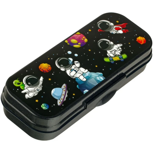 Пенал-футляр СТАММ "Космонавты" 215*90*43 мм, пластик, черный