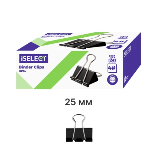 Зажим для бумаг iSelect "Z54" 25 мм, чёрные, 12 шт.