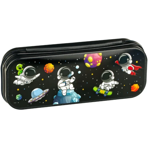 Пенал-футляр СТАММ "Космонавты" 215*90*43 мм, пластик, черный