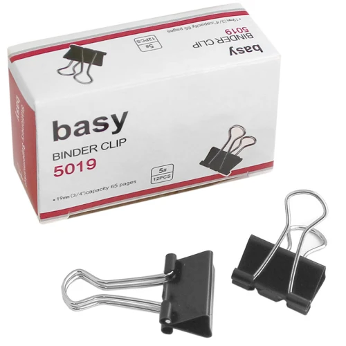 Зажим для бумаг BASY 19 мм, чёрные, 12 шт.