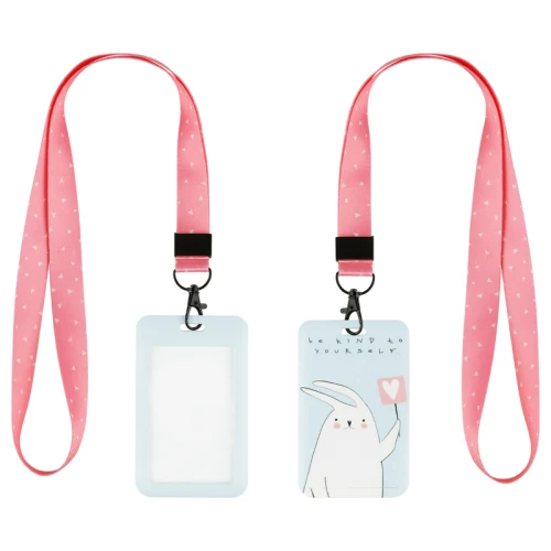 Бейдж вертикальный MESHU "Kind bunny" 110*70 мм, лента с карабином, 3D печать