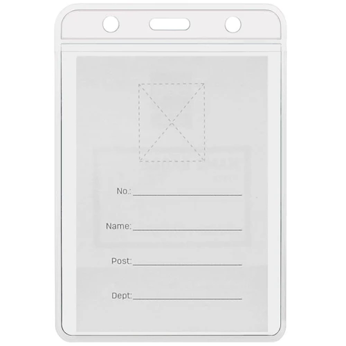 Бейдж вертикальный DELI 105*70 мм, лента с клипом, прозрачный