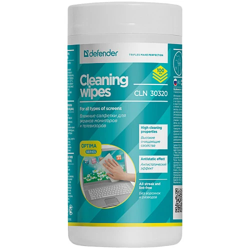 Чистящие салфетки DEFENDER CLN30320, для монитора всех типов, в тубе, 100 шт, 30320