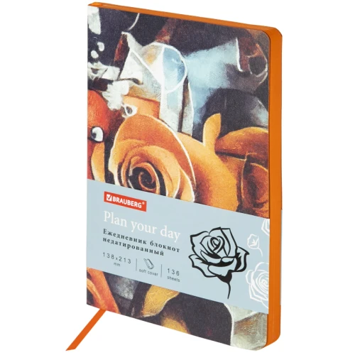 Ежедневник недатированный BRAUBERG "VISTA. Rose flower" А5, эко-кожа, гибкий, 136 л.