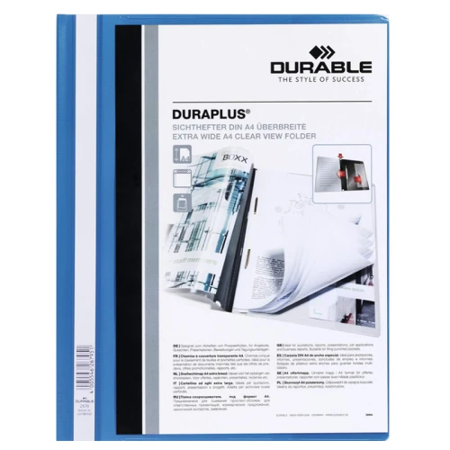 Папка-скоросшиватель Durable А4+, 160 мкм, лицевой карман, голубая