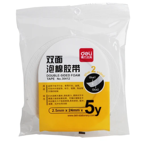 Клейкая лента двусторонняя DELI 24 мм*4.5 м, вспененная основа