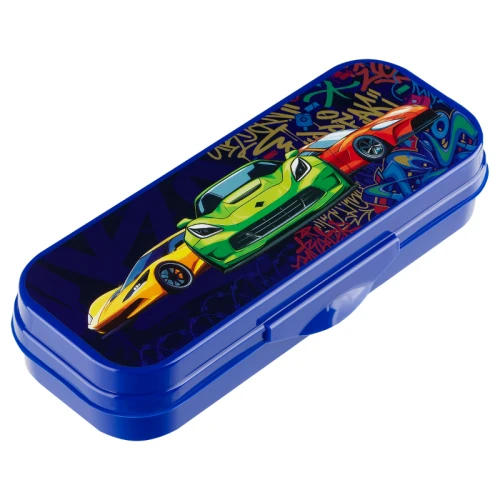 Пенал-футляр СТАММ "Машинки" 215*90*43 мм, пластик, темно-синий