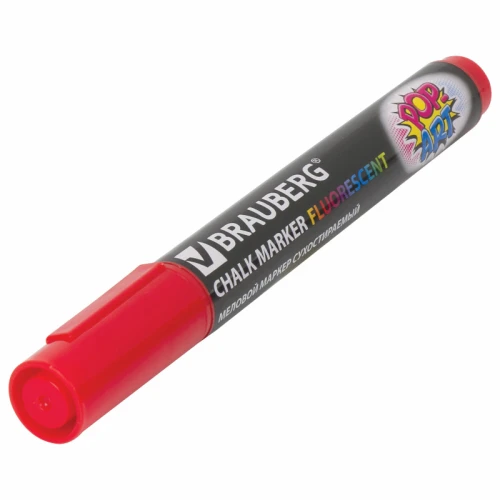 Маркер меловой BRAUBERG "POP-ART" сухостираемый, 5 мм, красный