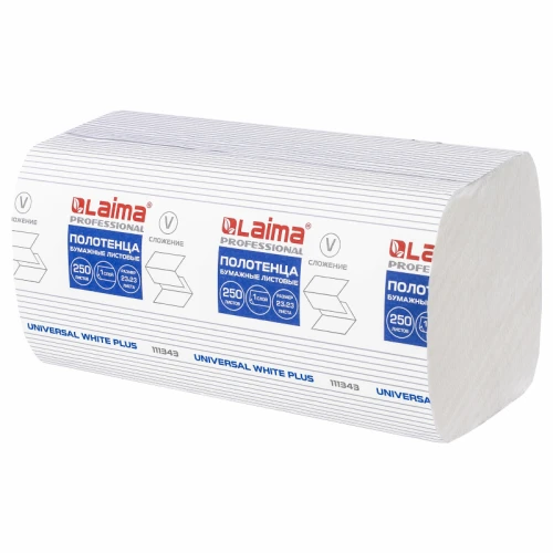 Полотенца бумажные LAIMA UNIVERSAL WHITE PLUS 1-слойные, 23*23 см, 250 листов