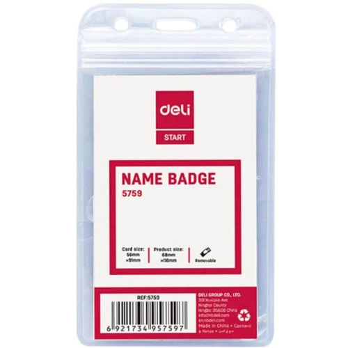 Бейдж вертикальный DELI 91*56 мм, без держателя, прозрачный