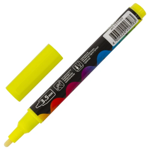 Маркер меловой BRAUBERG "POP-ART" сухостираемый, 3.5 мм, желтый