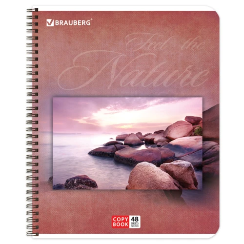 Тетрадь BRAUBERG "Природа" А5, на гребне, в клетку, 48 листов, ассорти