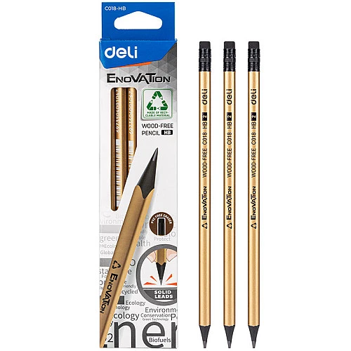 Карандаш DELI "EnoVation", НВ, с ластиком, трехгранный, ассорти
