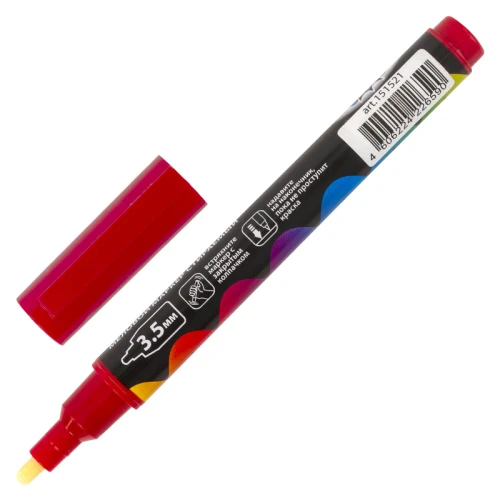 Маркер меловой BRAUBERG "POP-ART" сухостираемый, 3.5 мм, красный