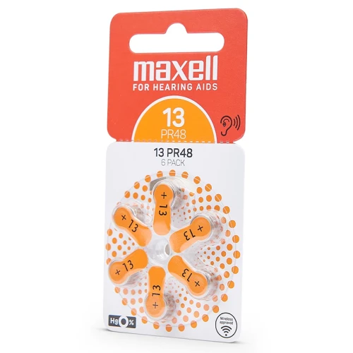 Батарейки для слуховых аппаратов MAXELL PR48 (13), воздушно-цинковый, 6 шт