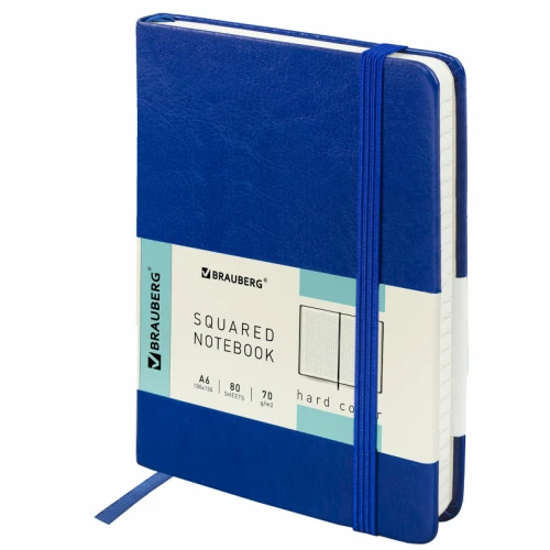 Блокнот BRAUBERG "Metropolis Special" А6, под кожу, в клетку, 80 листов, синий