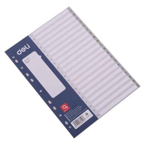 Разделитель листов DELI А4, A-Z, пластик, 20 листов, серый