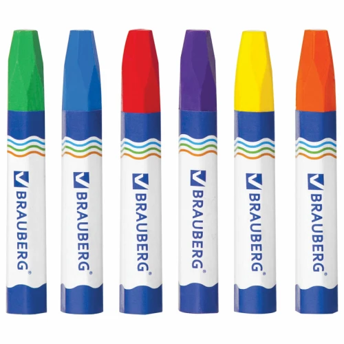 Мелки восковые BRAUBERG утолщенные, масляная основа, 6 цветов