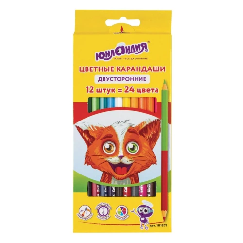 Карандаши цветные ЮНЛАНДИЯ двусторонние, 24 цвета, картонная упаковка