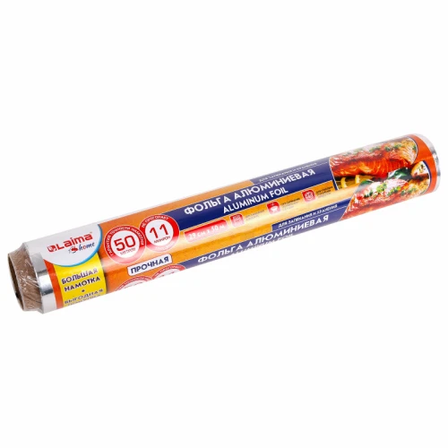 Фольга пищевая алюминиевая LAIMA прочная, 29 см*50 м, толщина 11 мкм