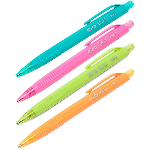 Карандаш механический DELI "Scribe", 0,7 мм, трехгранный корпус с ластиком, ассорти