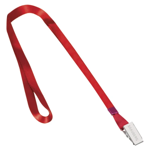 Лента для бейджей BRAUBERG, 45 см, металлический клип, красная