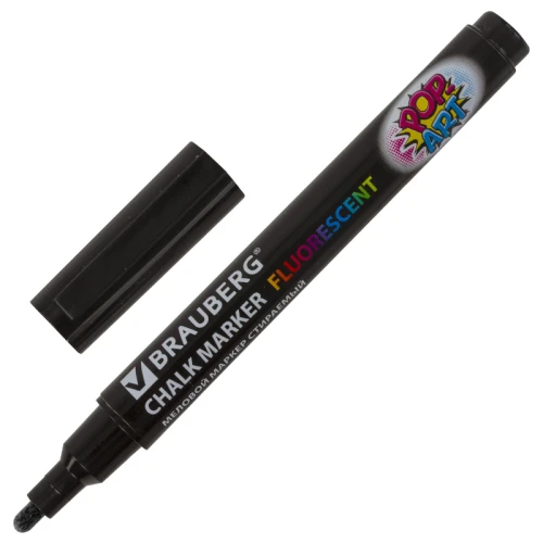 Маркер меловой BRAUBERG "POP-ART" сухостираемый, 3.5 мм, черный