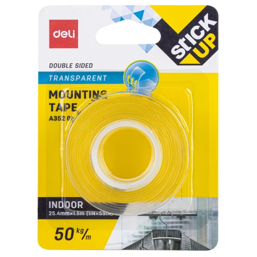 Клейкая лента двусторонняя DELI 25.4 мм*1.5 м, прозрачная