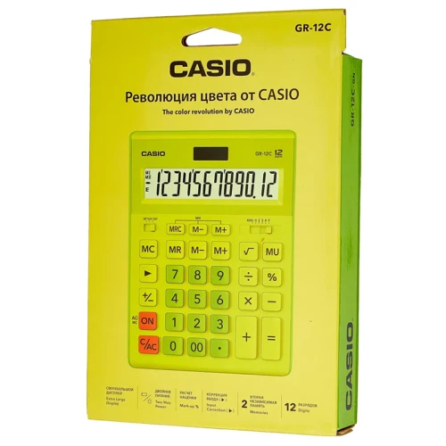 Калькулятор настольный CASIO GR-12C-GN-W-EP, 12 разрядов, салатовый