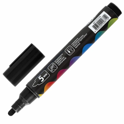 Маркер меловой BRAUBERG "POP-ART" сухостираемый, 5 мм, черный