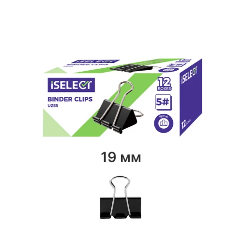 Зажим для бумаг iSelect "Z55" 19 мм, чёрные, 12 шт.