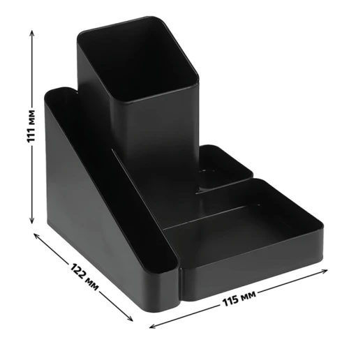 Настольная подставка СТАММ "Имидж", 4 отделений, пластик, черная