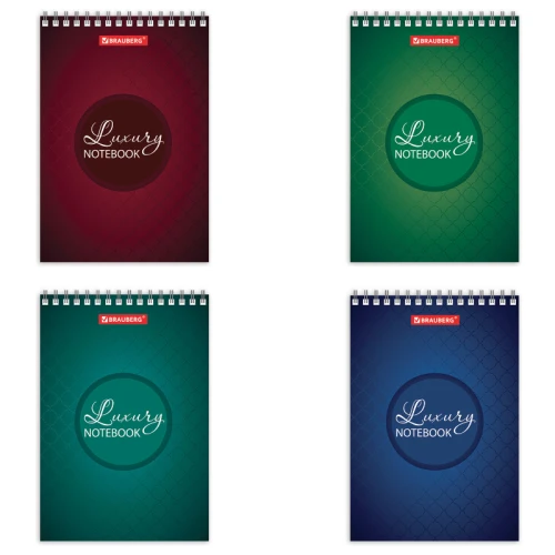 Блокнот BRAUBERG "Luxury" А6, на гребне, в клетку, 60 листов, ассорти