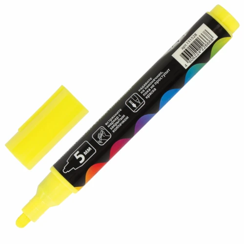 Маркер меловой BRAUBERG "POP-ART" сухостираемый, 5 мм, желтый