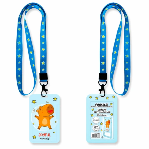 Бейдж вертикальный FUNSTER "Капибара" 85*54 мм, лента с карабином, 3D печать