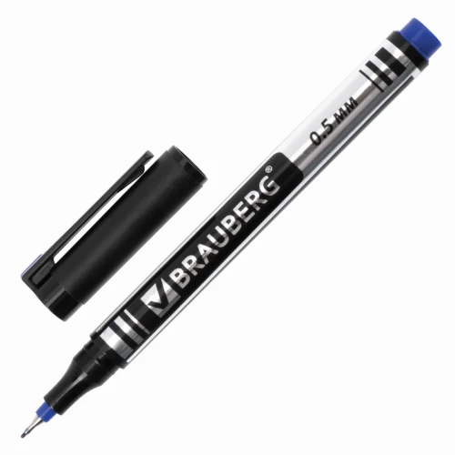 Маркер перманентный BRAUBERG "JET" супертонкий, 0.5 мм, синий